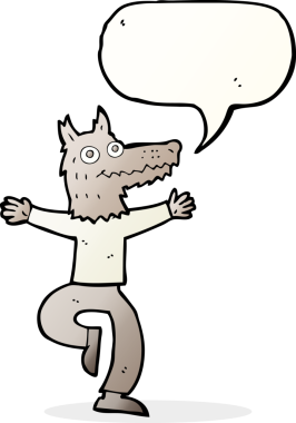 Bir insan tarafından çizilmiş konuşma balonu olan bir kurt adam.