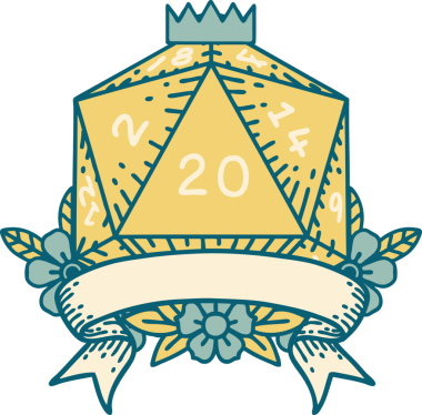 Retro Dövme Biçimi Doğal 20 kritik vuruş D20 zar bir insan tarafından çizildi