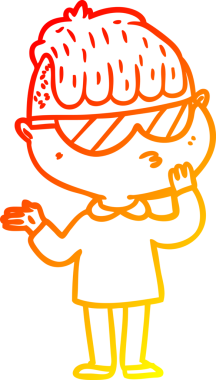 Bir insan tarafından çizilmiş güneş gözlüğü takan çizgi film çocuğu çizimi.