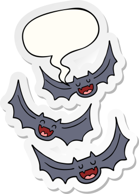 Bir insan tarafından çizilmiş konuşma balonu çıkartmalı vampir yarasalar.