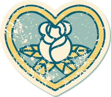 Bir insan tarafından çizilmiş kalp ve çiçeklerin sembolik depresif dövme şekli