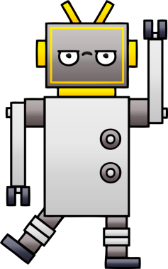 Sinirli bir robotun insan tarafından çizilmiş gölgeli karikatürü.