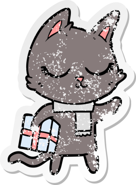 Bir insan tarafından çizilmiş sakin bir çizgi film kedisinin sıkıntılı çıkartması.