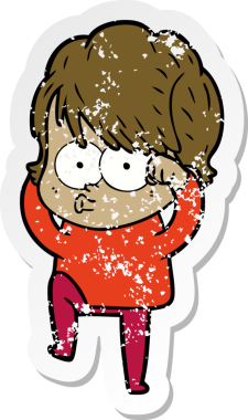 Bir insan tarafından çizilmiş karikatür bir kadının sıkıntılı çıkartması.