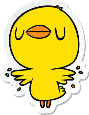 Bir insan tarafından çizilmiş kanat çırpan karikatür civcivinin çıkartması.