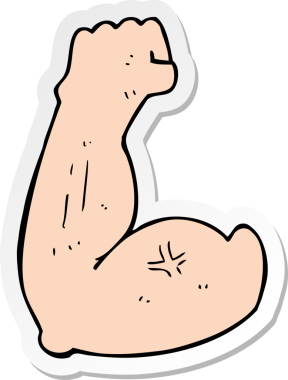 Bir insan tarafından çizilmiş kaslı bir karikatürün çıkartması.