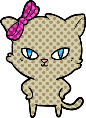 Bir insan tarafından çizilmiş sevimli çizgi film kedisi.