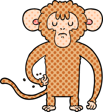 Bir insan tarafından çizilmiş çizgi film maymunu çizimi