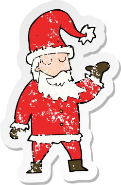 Bir insanın çizdiği Noel Baba çizgi filminin gerilimli retro çıkartması.