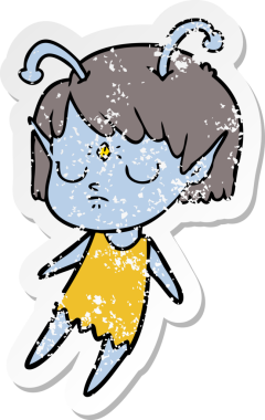 Bir insan tarafından çizilmiş uzaylı bir kızın sıkıntılı çıkartması.