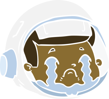 Düz renkli karikatür astronot yüzü bir insan tarafından çizilmiş.