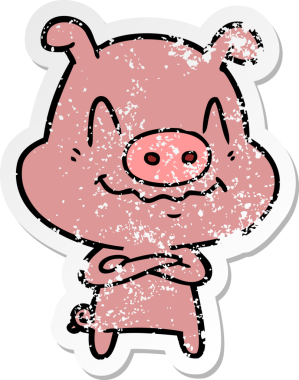 Bir insan tarafından çizilmiş sinirli bir domuzun sıkıntılı çıkartması.