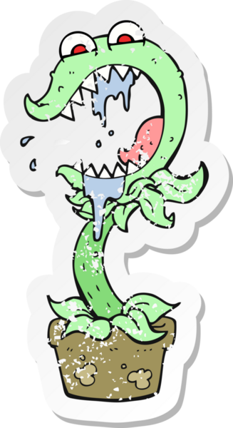 Bir insan tarafından çizilmiş etobur bir bitkinin retro depresif çıkartması.