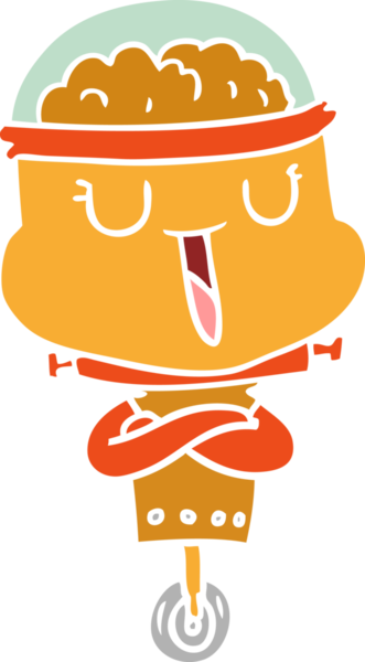 Bir insan tarafından çizilmiş mutlu düz renkli çizgi film robotu