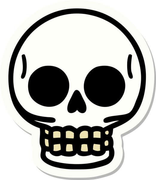 Bir insan tarafından çizilmiş bir kafatasının geleneksel stiliyle dövme çıkartması.