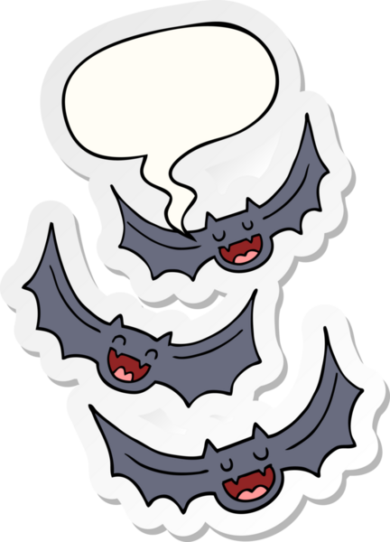 Bir insan tarafından çizilmiş konuşma balonu çıkartmalı vampir yarasalar.