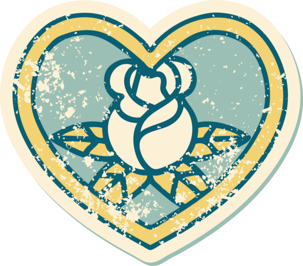 Bir insan tarafından çizilmiş kalp ve çiçeklerin sembolik depresif dövme şekli