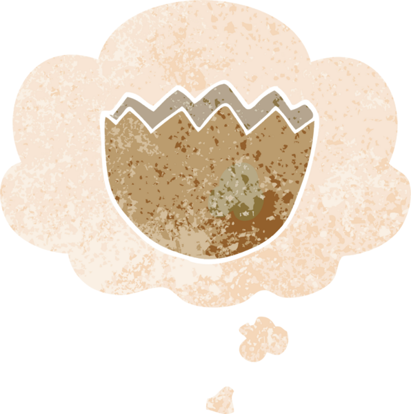 karikatür yumurta kabuğunu çatlattı grunge 'da düşünce baloncuğu sıkıntılı retro dokuma tarzı bir insan tarafından çizildi