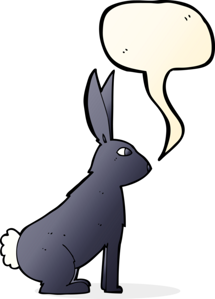 Bir insan tarafından çizilmiş konuşma balonlu çizgi film tavşanı.