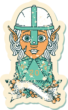 Retro Dövme Tarzı Elf Savaşçısı Karakteri Bir insan tarafından çizilmiş doğal 20 zar atışıyla