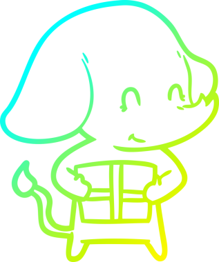 Bir insan tarafından çizilmiş şirin bir filin soğuk gradyan çizgisi.