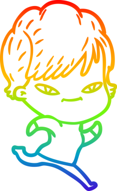 gökkuşağı gradyan çizimi bir insan tarafından çizilmiş mutlu bir kadın çizgi