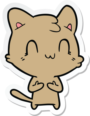 Bir insan tarafından çizilmiş mutlu bir kedinin çıkartması.