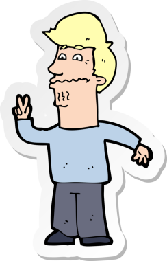 Bir insan tarafından çizilmiş barış işareti veren bir çizgi film karakterinin çıkartması.