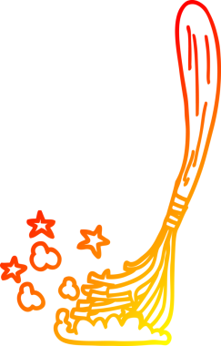 Bir insan tarafından çizilen sihirli süpürgenin sıcak çizgi çizimi