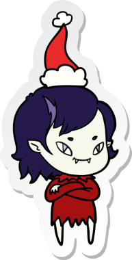 Bir insan tarafından çizilmiş Noel Baba şapkası giyen arkadaş canlısı bir vampir kızın el yazısı.