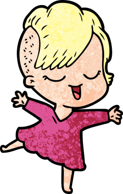 Bir insan tarafından çizilmiş mutlu çizgi film kızı.