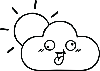 Bir insan tarafından çizilmiş güneş ve bulut çizimi.