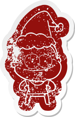 Bir insan tarafından çizilmiş Noel Baba şapkası giyen mutlu yaşlı bir kadının garip bir karikatürü.