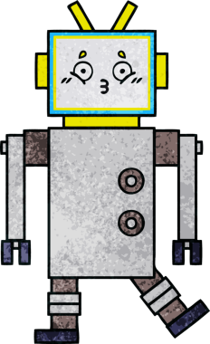 Bir insan tarafından çizilmiş bir robotun retro grunge dokusu