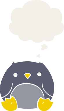 Düşünce baloncuğu olan bir penguen insan tarafından çizilmiş.