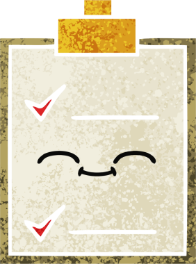 Bir insan tarafından çizilmiş bir kontrol listesinin retro illüstrasyon tarzı karikatürü