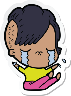 Bir insan tarafından çizilmiş, ağlayan bir kızın çıkartması.