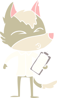 Bir insan tarafından çizilmiş düz renkli ofis tipi bir kurt.