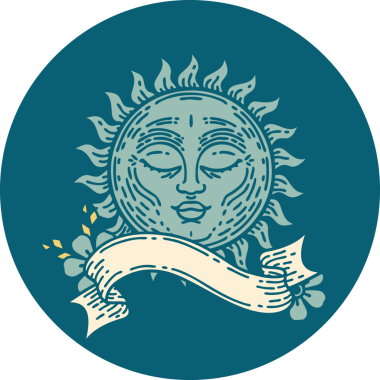 Bir insan tarafından çizilmiş güneş pankartıyla dövme biçimi simgesi