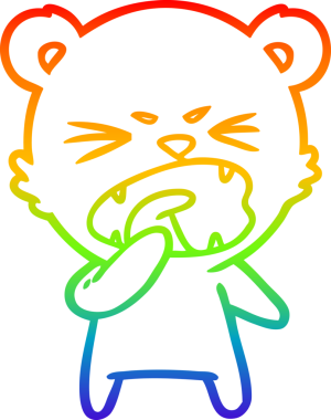 Kızgın bir çizgi film ayısının çizdiği gökkuşağı gradyanı bir insan tarafından çizilmiş.