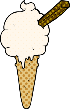 Bir insan tarafından çizilmiş çizgi roman tarzında konuşma baloncuklu çizgi film dondurması.