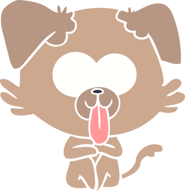 Düz renkli çizgi film köpeğinin dili bir insan tarafından çizilmiş.