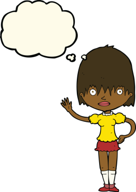 Bir insan tarafından çizilmiş düşünce balonlu bir kadın.