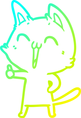 Bir insan tarafından çizilmiş mutlu çizgi film kedisinin soğuk gradyan çizgisi.