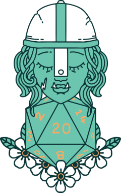 Retro Dövme Biçimi Bir insan tarafından çizilmiş 20 zarlı yarı ork savaşçı karakteri