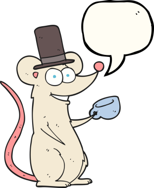 Bir insan tarafından çizilmiş çay fincanı ile serbest konuşma balonu karikatürü faresi