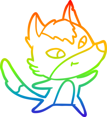 Gökkuşağı gradyan çizgisi. Bir insan tarafından çizilmiş dost bir kurt çizgi filmi.