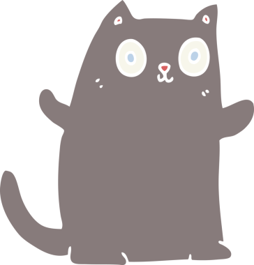 Bir insan tarafından çizilmiş düz renkli çizgi film kedisi