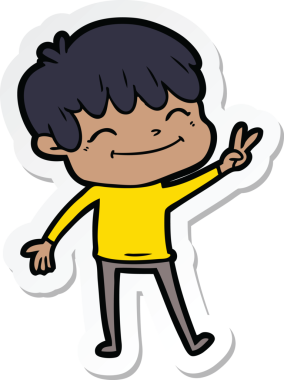 Bir insan tarafından çizilmiş mutlu bir çocuğun çıkartması.