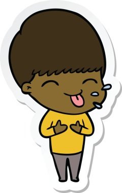 Bir insan tarafından çizilmiş komik bir çizgi film çocuğunun çıkartması.